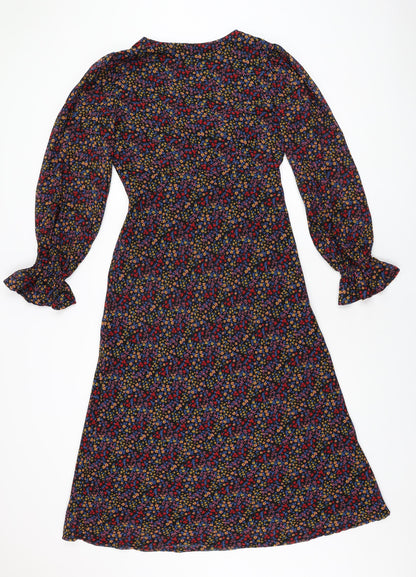 Influence Womens Black Floral Polyester A-Line Size 10 V-Neck Zip