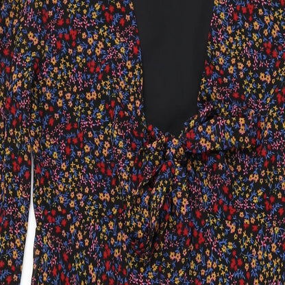 Influence Womens Black Floral Polyester A-Line Size 10 V-Neck Zip