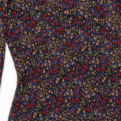 Influence Womens Black Floral Polyester A-Line Size 10 V-Neck Zip