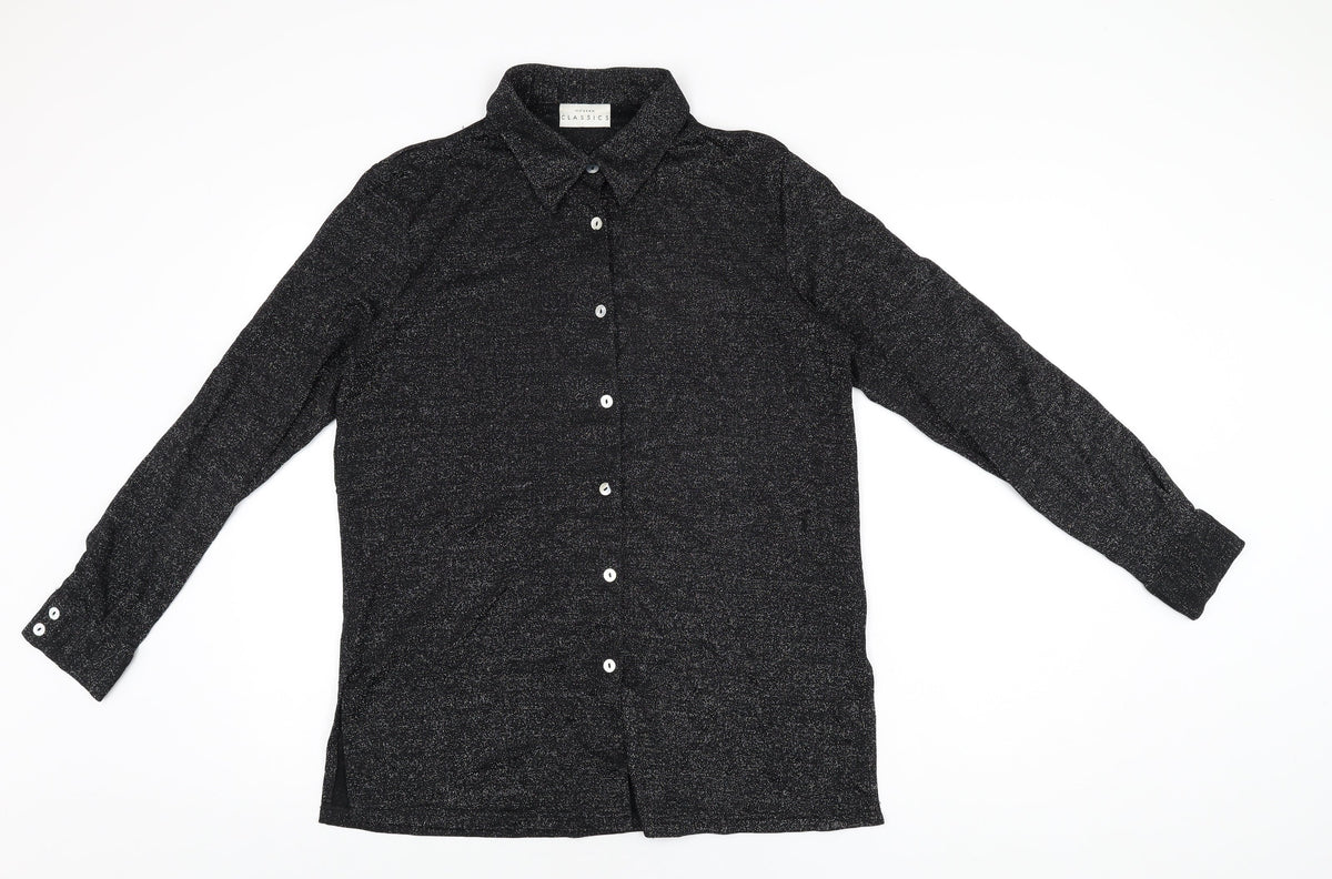 Modern Classics Womens Black Polyamide Basic Button-Up Size 16 Collared