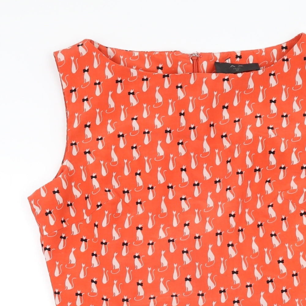 AX Paris Womens Red Geometric Polyester Skater Dress Size 10 Boat Neck Zip - Cat Print