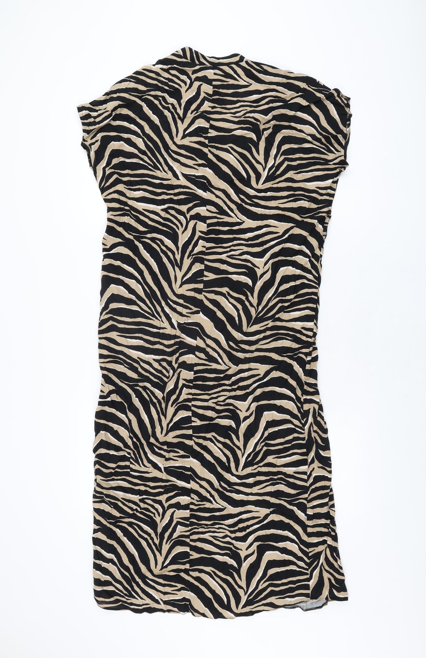 New Look Womens Beige Animal Print Viscose Shift Size 10 V-Neck Pullover
