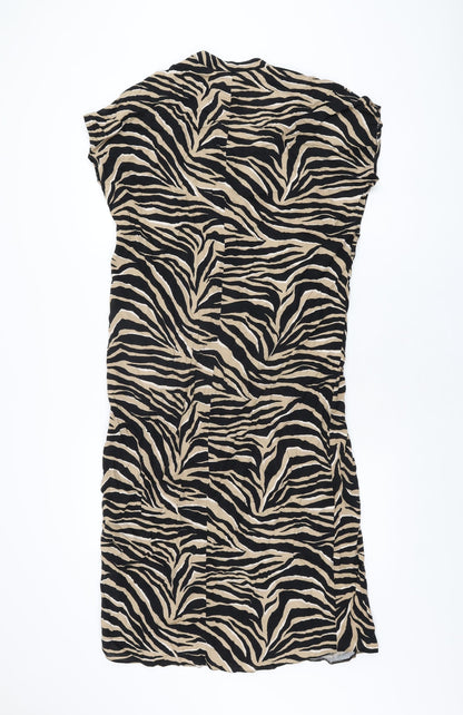 New Look Womens Beige Animal Print Viscose Shift Size 10 V-Neck Pullover