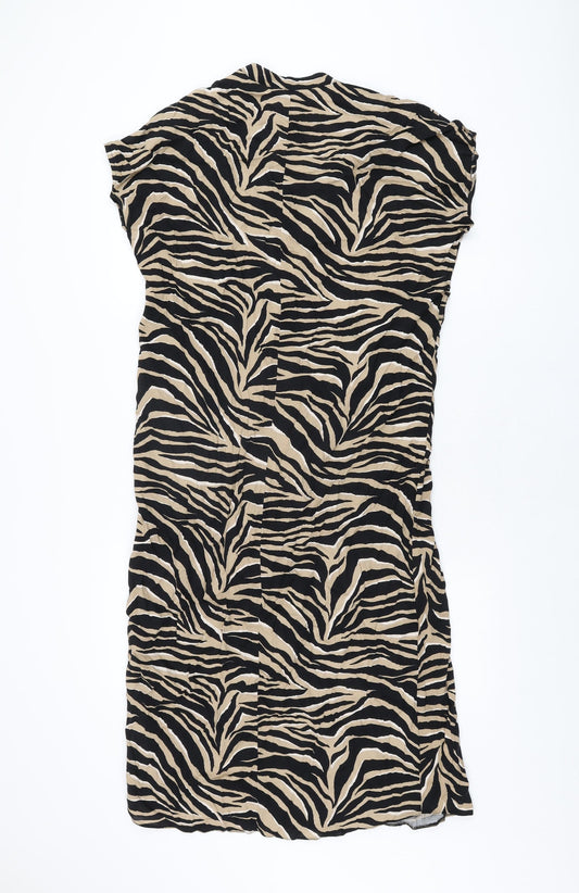 New Look Womens Beige Animal Print Viscose Shift Size 10 V-Neck Pullover