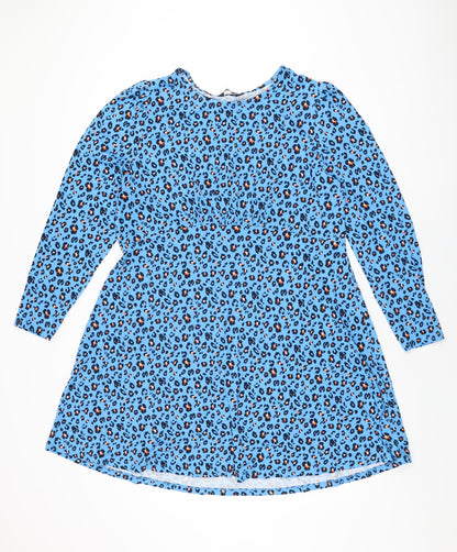 Marks and Spencer Womens Blue Animal Print Viscose Shift Size 18 Round Neck Pullover