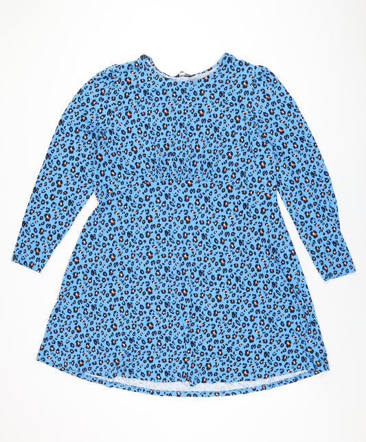 Marks and Spencer Womens Blue Animal Print Viscose Shift Size 18 Round Neck Pullover