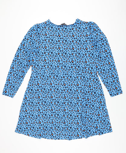 Marks and Spencer Womens Blue Animal Print Viscose Shift Size 18 Round Neck Pullover
