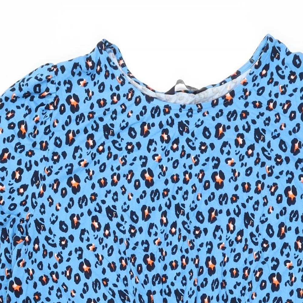 Marks and Spencer Womens Blue Animal Print Viscose Shift Size 18 Round Neck Pullover