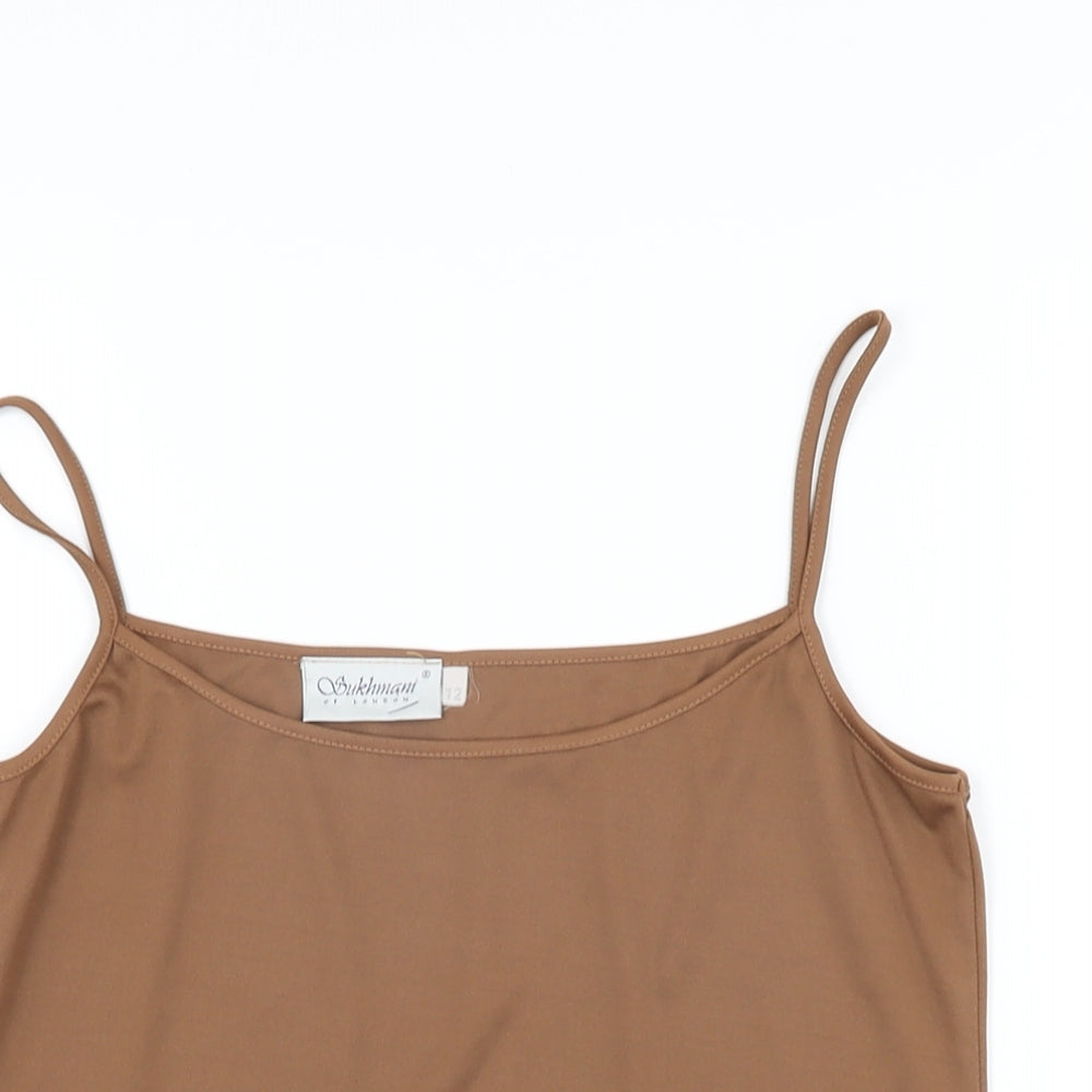 Sukhmani Womens Beige Polyester Camisole T-Shirt Size 12 Scoop Neck