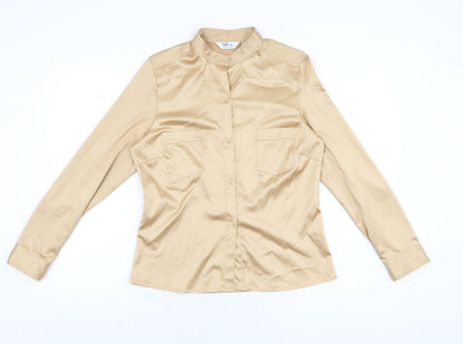 Yfn Collection Womens Gold Polyester Basic Button-Up Size 14 V-Neck