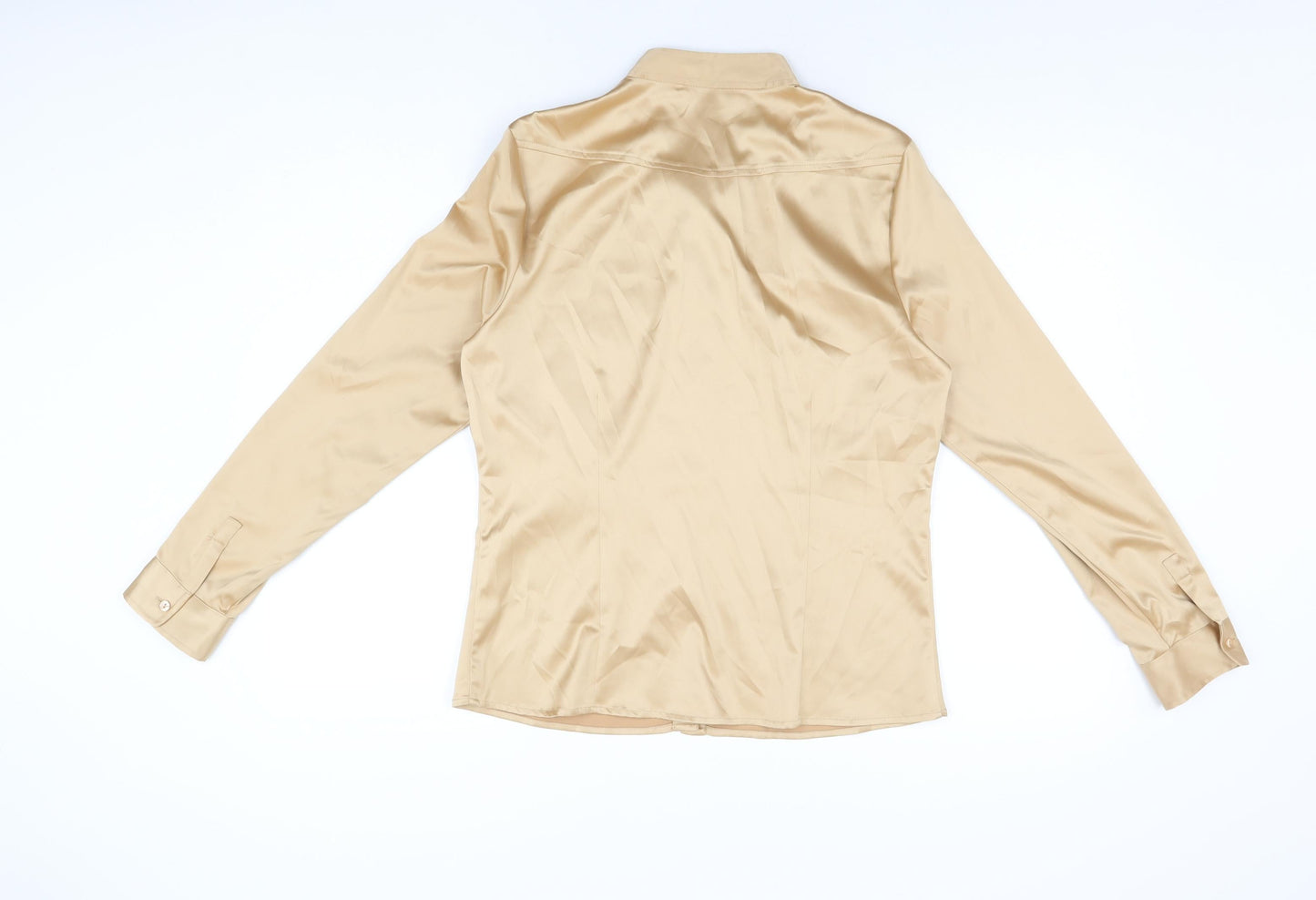 Yfn Collection Womens Gold Polyester Basic Button-Up Size 14 V-Neck