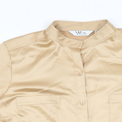 Yfn Collection Womens Gold Polyester Basic Button-Up Size 14 V-Neck