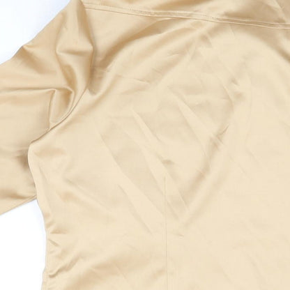 Yfn Collection Womens Gold Polyester Basic Button-Up Size 14 V-Neck