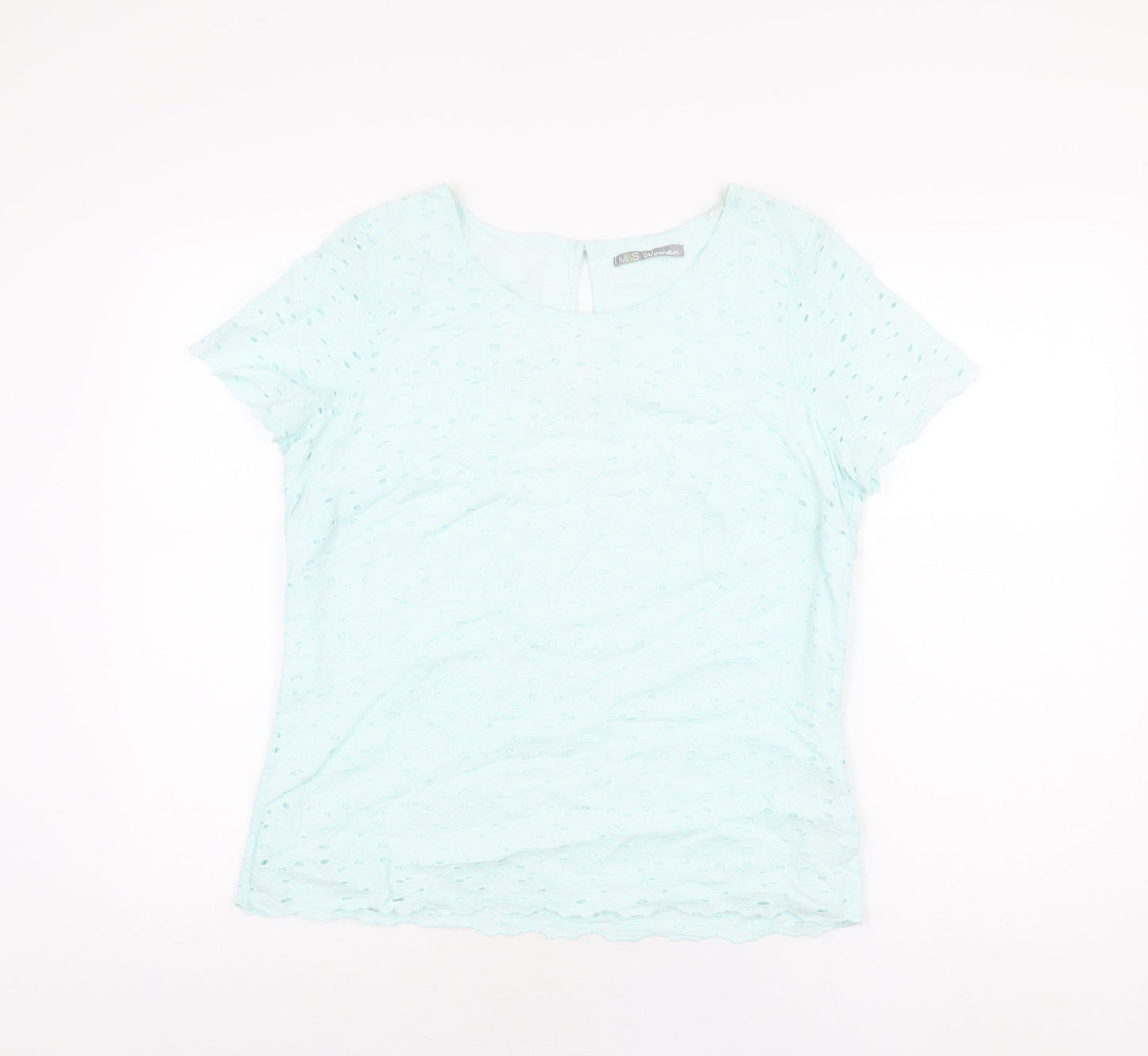 Marks and Spencer Womens Blue Floral Cotton Basic T-Shirt Size 12 Round Neck