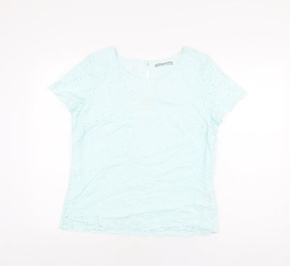 Marks and Spencer Womens Blue Floral Cotton Basic T-Shirt Size 12 Round Neck