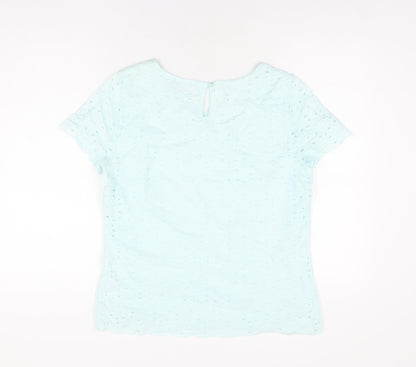 Marks and Spencer Womens Blue Floral Cotton Basic T-Shirt Size 12 Round Neck