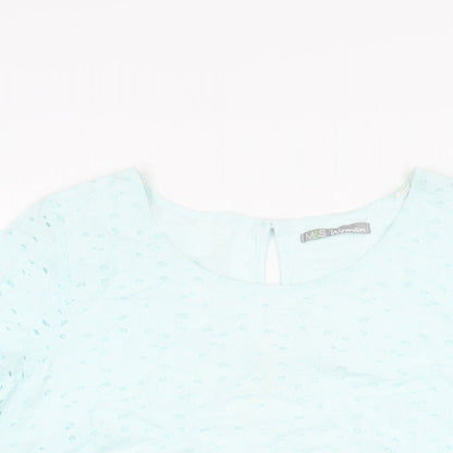 Marks and Spencer Womens Blue Floral Cotton Basic T-Shirt Size 12 Round Neck