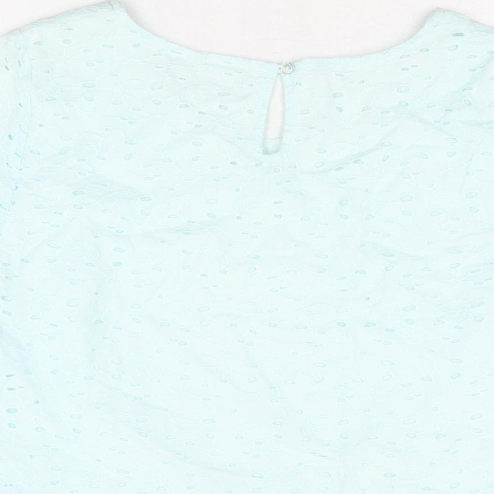 Marks and Spencer Womens Blue Floral Cotton Basic T-Shirt Size 12 Round Neck