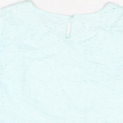 Marks and Spencer Womens Blue Floral Cotton Basic T-Shirt Size 12 Round Neck