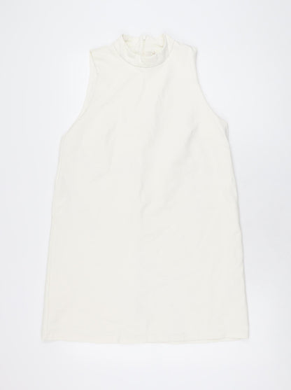 H&M Womens Ivory Polyester Shift Size S Round Neck Zip