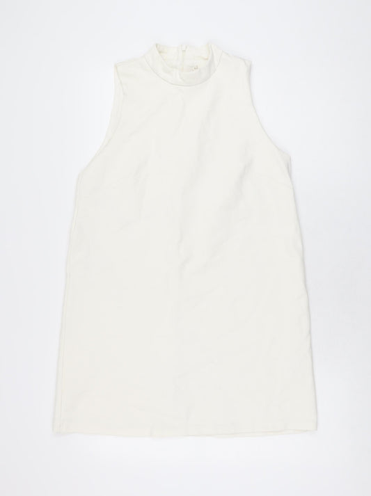 H&M Womens Ivory Polyester Shift Size S Round Neck Zip