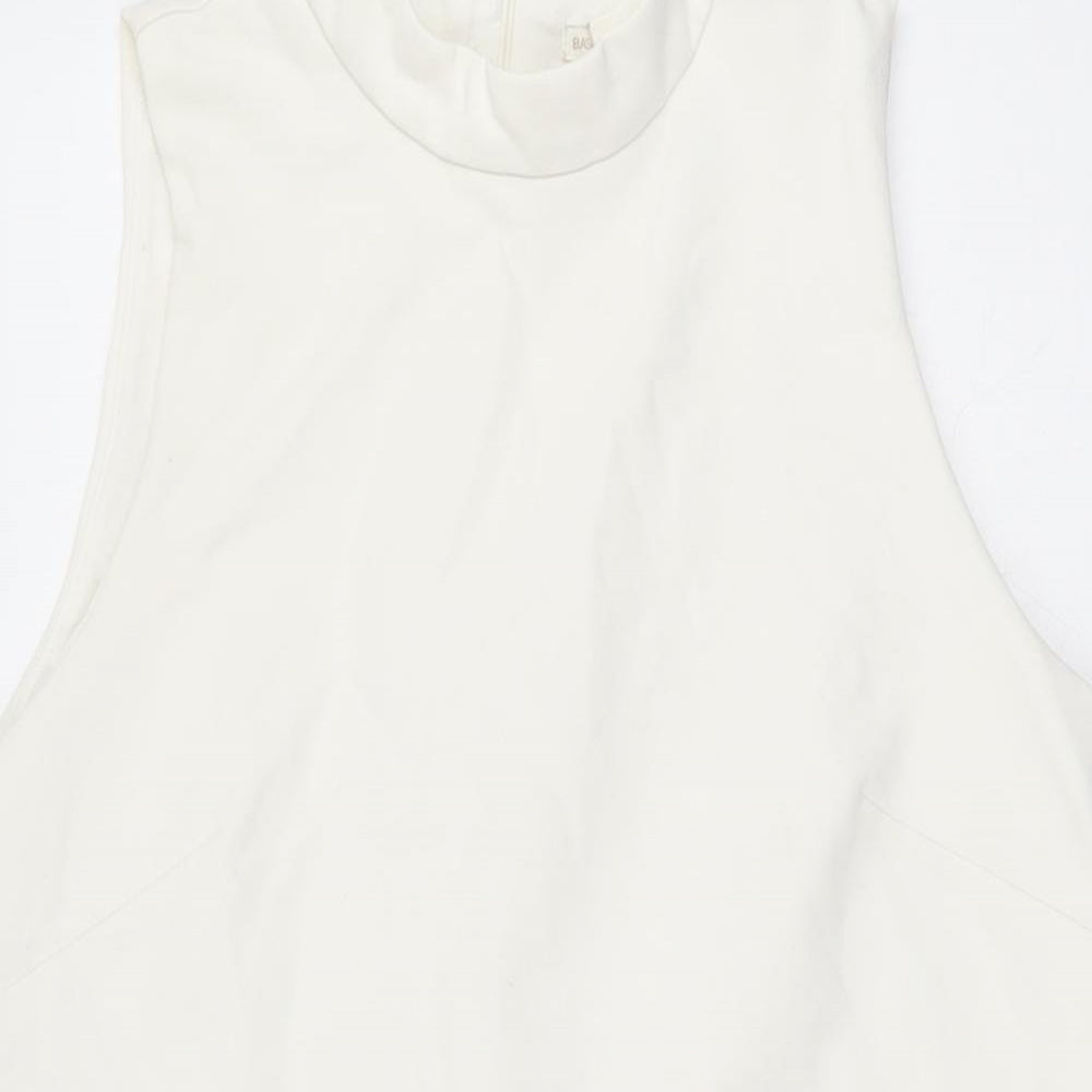 H&M Womens Ivory Polyester Shift Size S Round Neck Zip