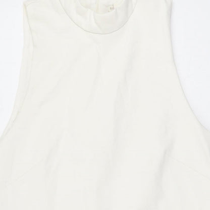 H&M Womens Ivory Polyester Shift Size S Round Neck Zip