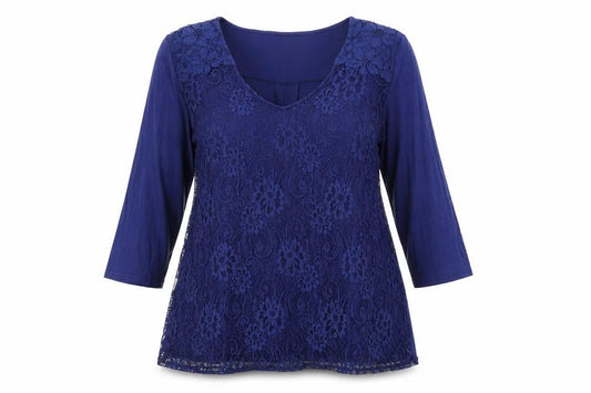 Together Womens Blue Polyamide Basic T-Shirt Size L V-Neck