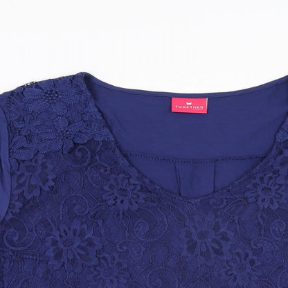 Together Womens Blue Polyamide Basic T-Shirt Size L V-Neck