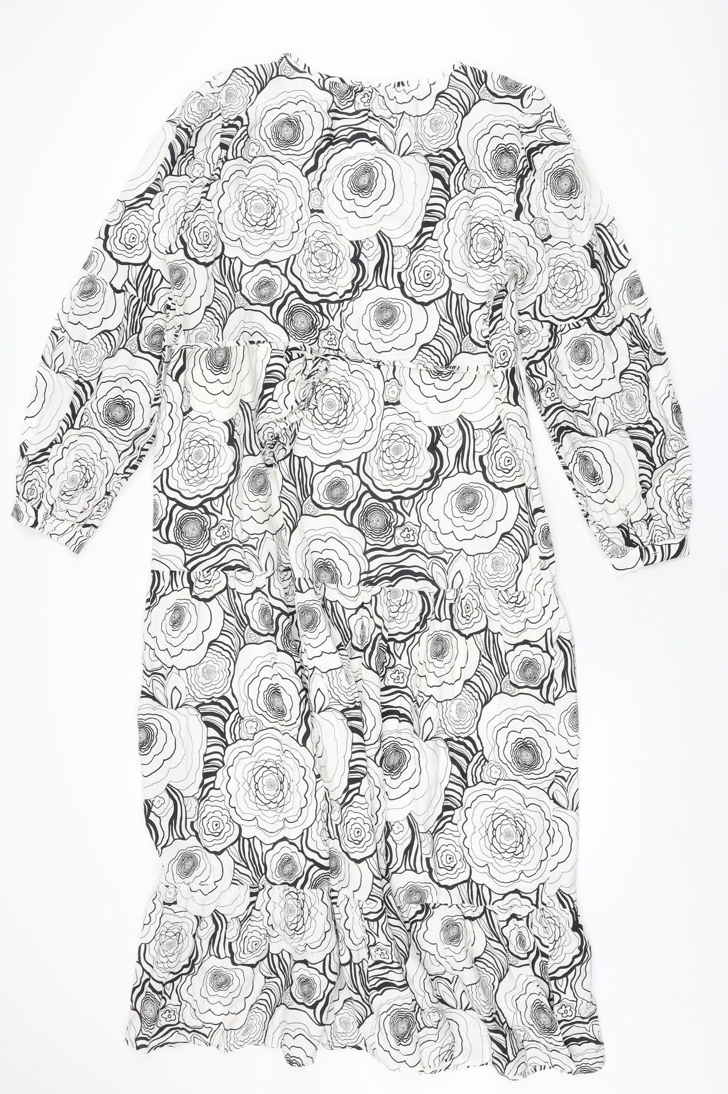 Marks and Spencer Womens White Floral Polyester Maxi Size 10 V-Neck Pullover