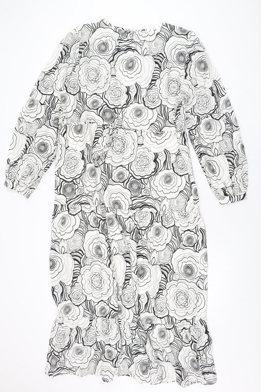 Marks and Spencer Womens White Floral Polyester Maxi Size 10 V-Neck Pullover