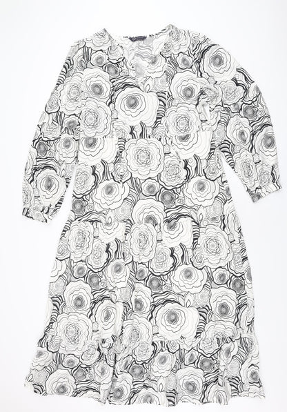 Marks and Spencer Womens White Floral Polyester Maxi Size 10 V-Neck Pullover