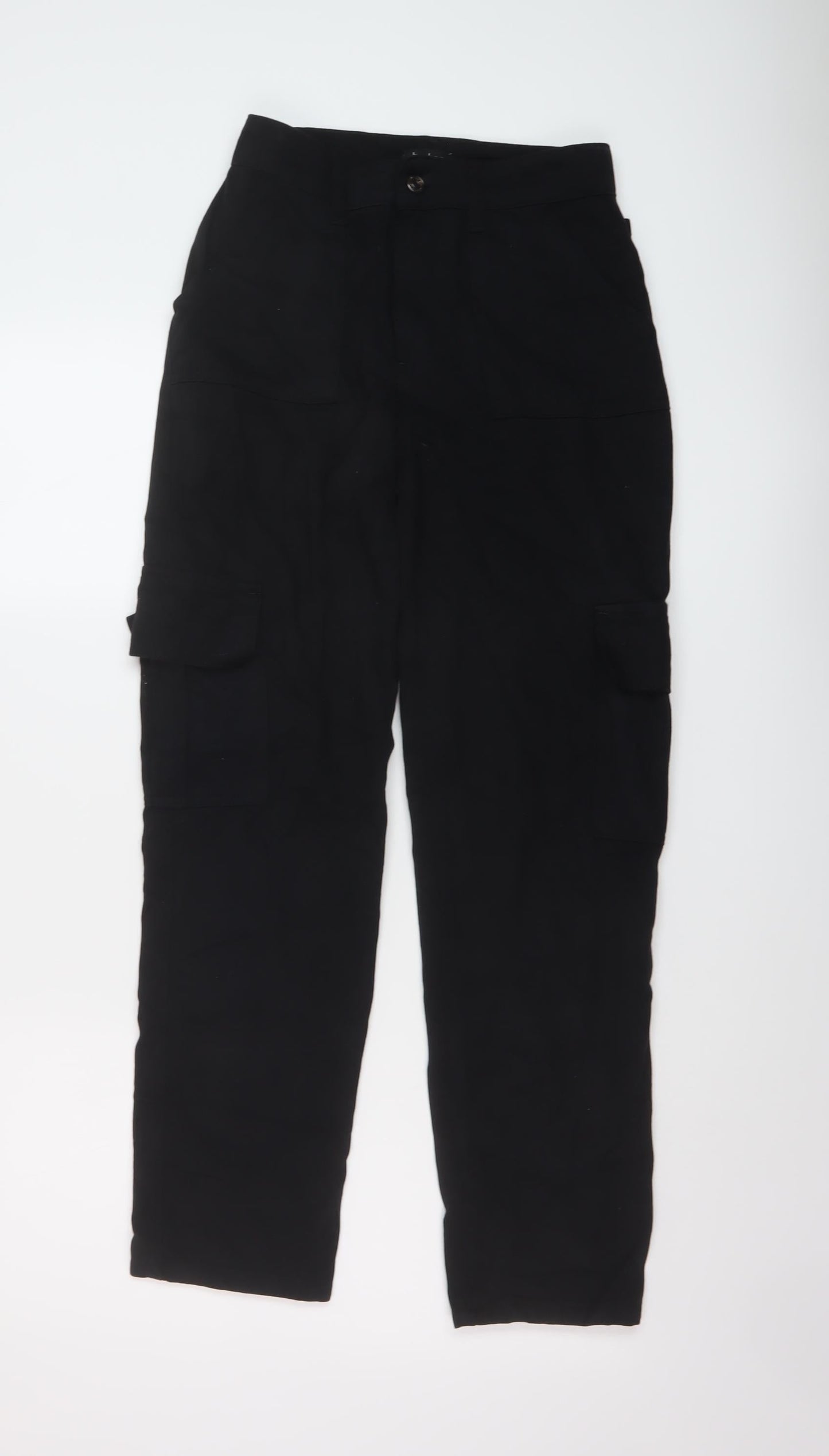 Womens UK Size 4 Boohoo Regular Fit Cargo Black Trousers