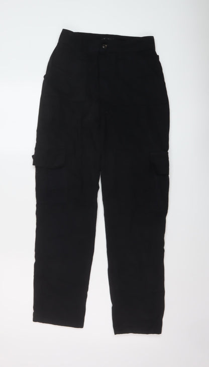 Womens UK Size 4 Boohoo Regular Fit Cargo Black Trousers