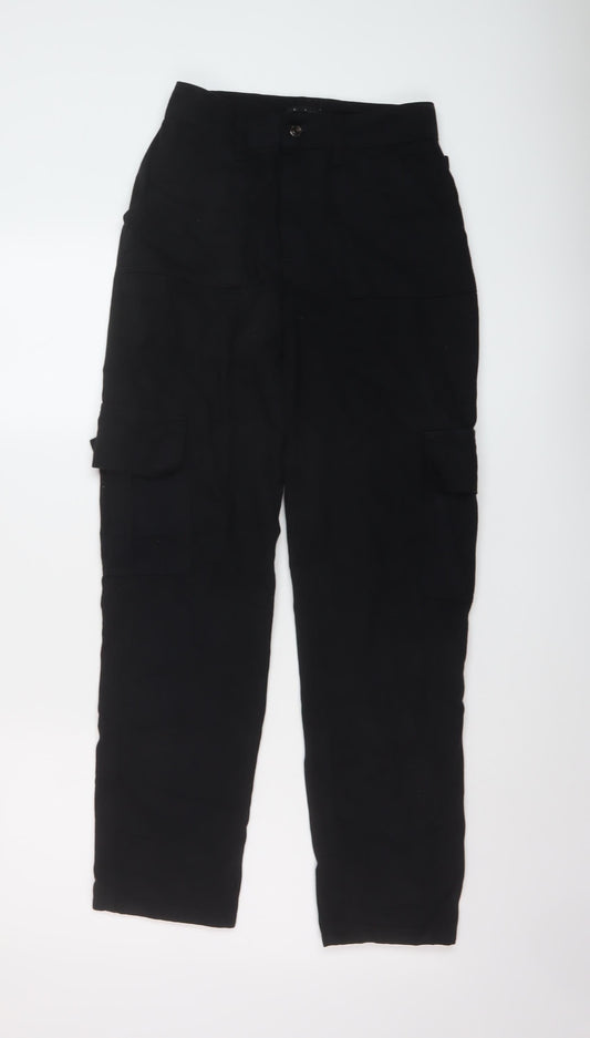 Womens UK Size 4 Boohoo Regular Fit Cargo Black Trousers