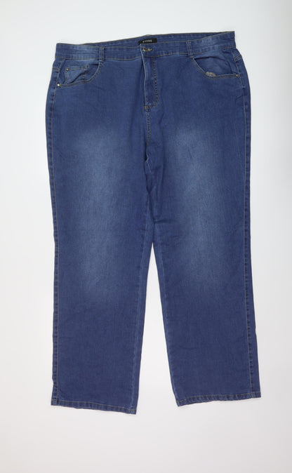 Evans Womens Blue Cotton Straight Jeans Size 42 in L31 in Regular Button