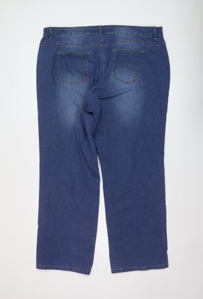 Evans Womens Blue Cotton Straight Jeans Size 42 in L31 in Regular Button