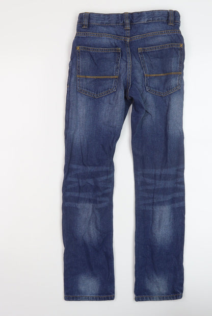 Back view of Next boys’ blue cotton straight jeans, size 9, months regular button