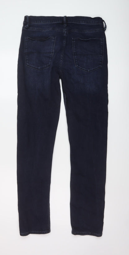 Marks and Spencer Mens Blue Cotton Straight Jeans Size 30 in L33 in Slim Button