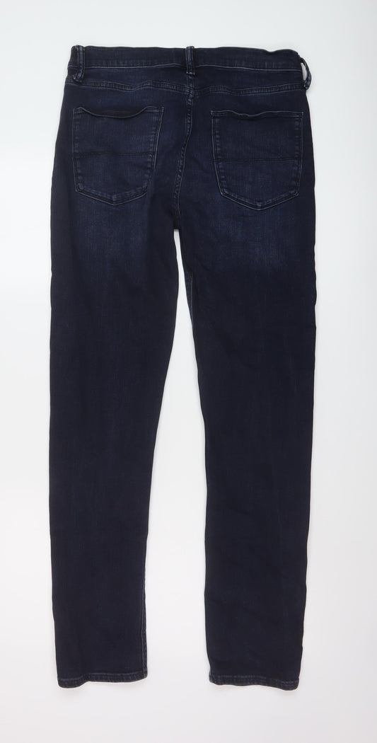Marks and Spencer Mens Blue Cotton Straight Jeans Size 30 in L33 in Slim Button