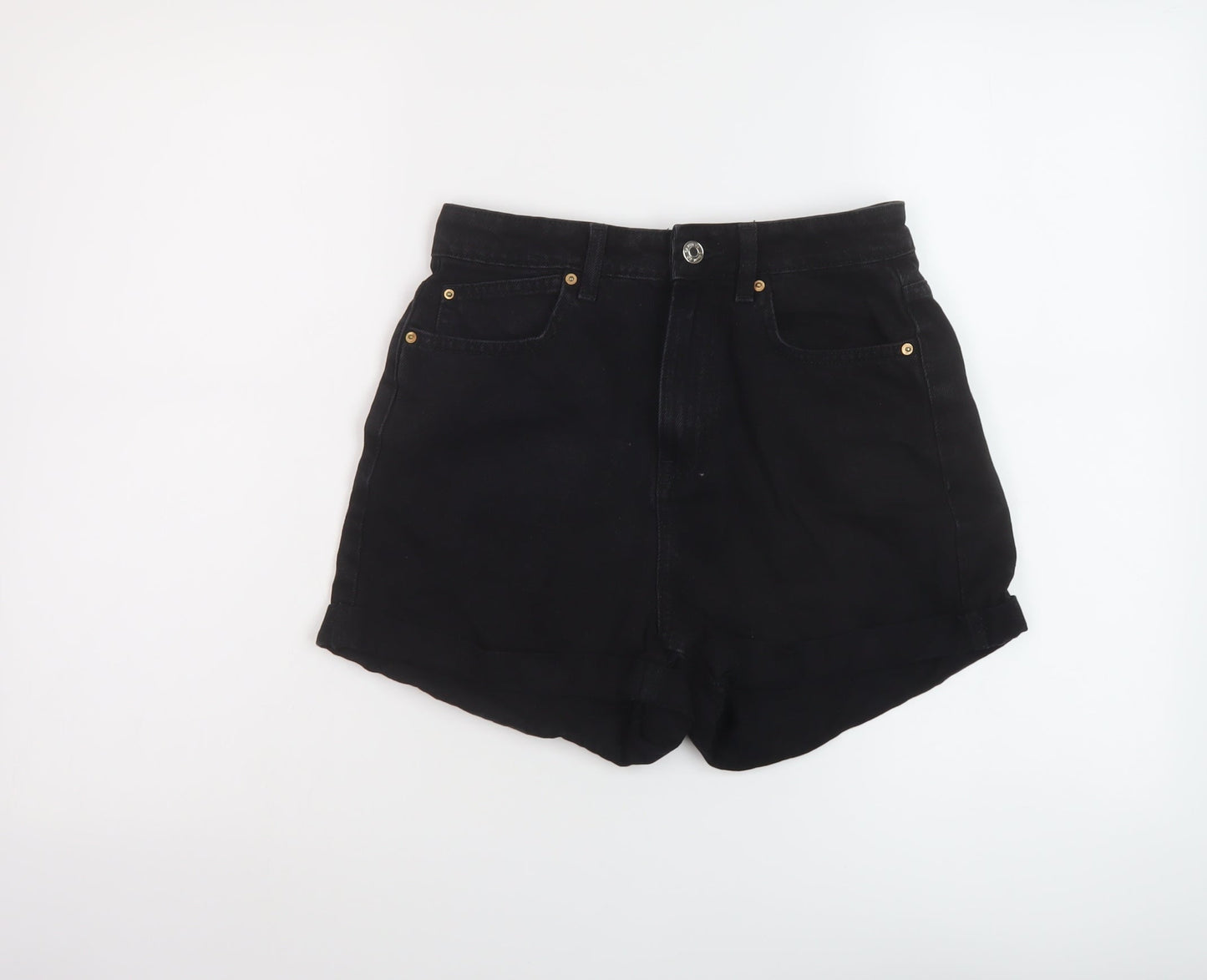Denim & Co. Womens Black Cotton Mom Shorts Size 10 L3 in Regular Button