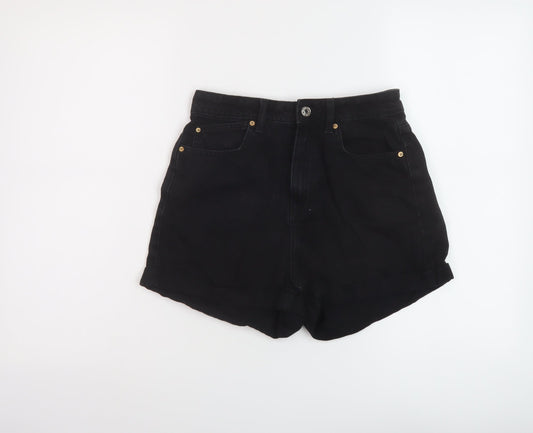 Denim & Co. Womens Black Cotton Mom Shorts Size 10 L3 in Regular Button