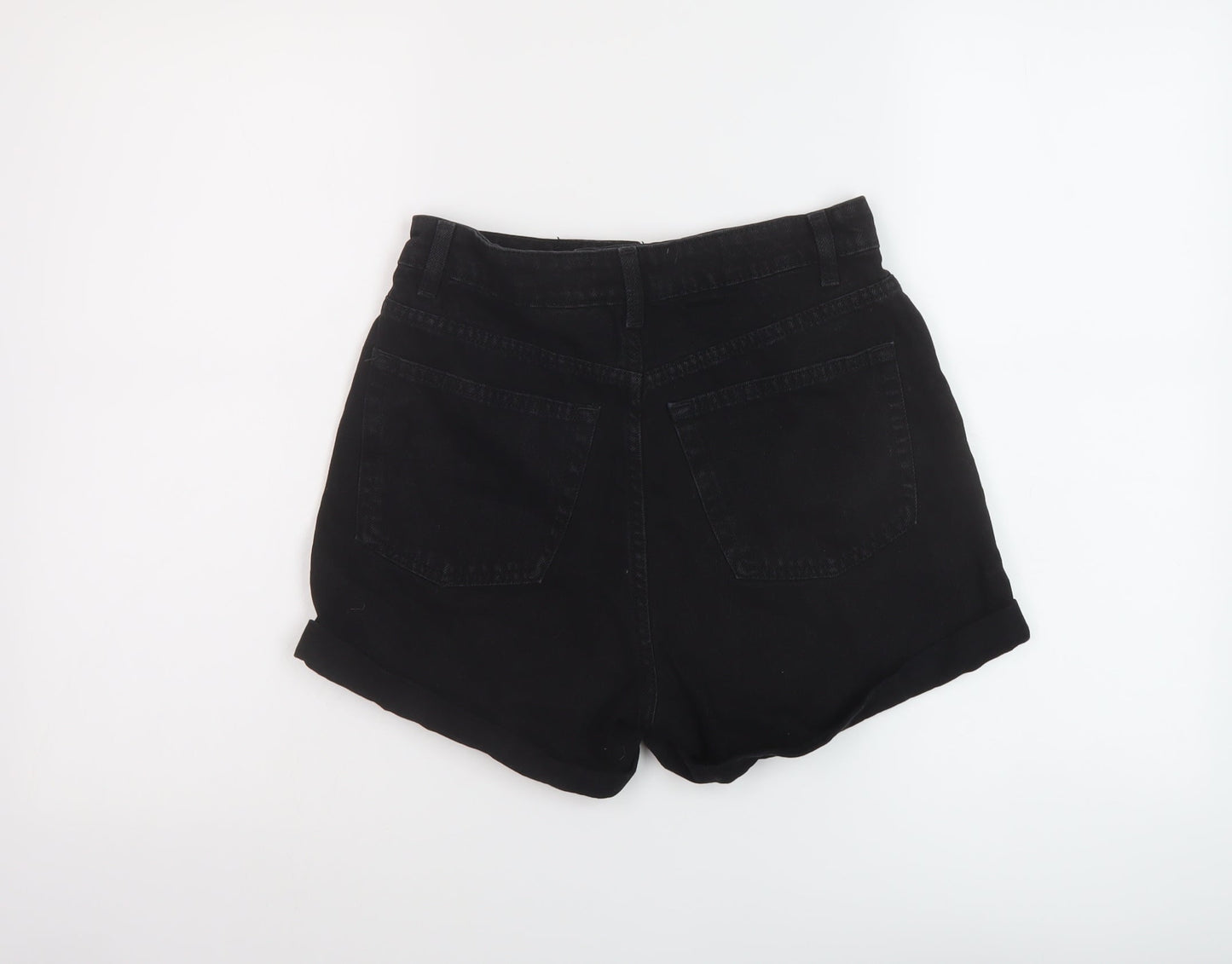 Denim & Co. Womens Black Cotton Mom Shorts Size 10 L3 in Regular Button