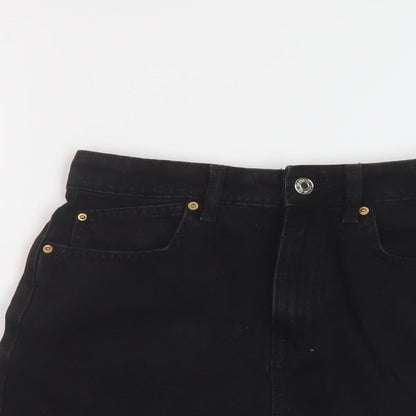 Denim & Co. Womens Black Cotton Mom Shorts Size 10 L3 in Regular Button