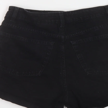 Denim & Co. Womens Black Cotton Mom Shorts Size 10 L3 in Regular Button