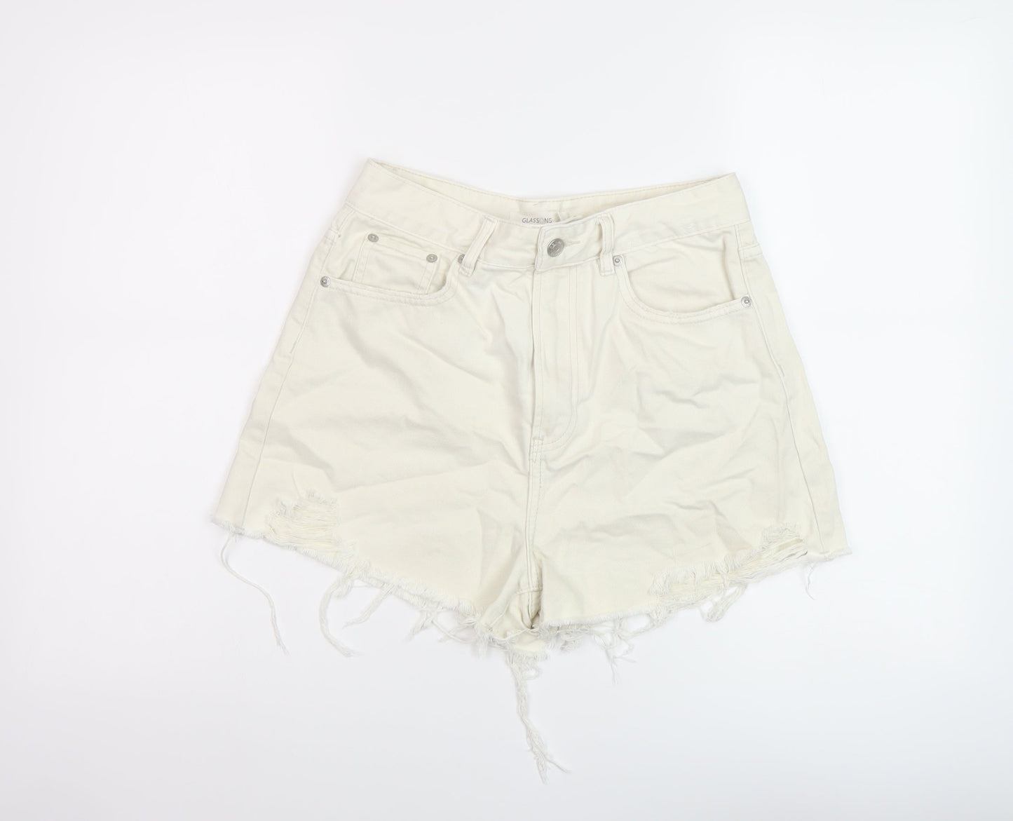 Glassons Womens Beige Cotton Mom Shorts Size 10 L3 in Regular Button