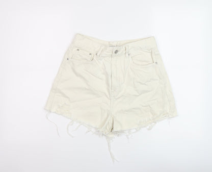 Glassons Womens Beige Cotton Mom Shorts Size 10 L3 in Regular Button