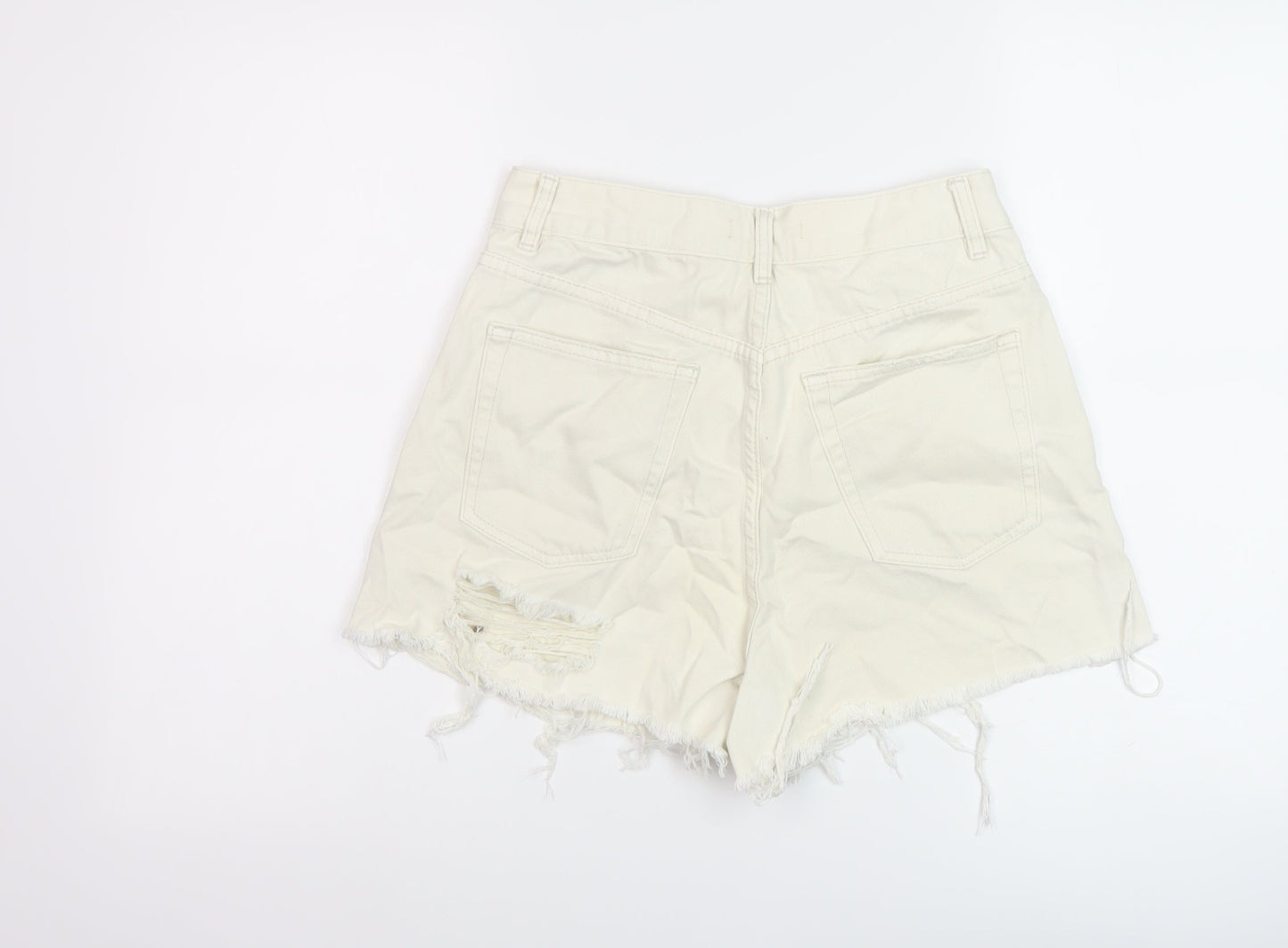 Glassons Womens Beige Cotton Mom Shorts Size 10 L3 in Regular Button