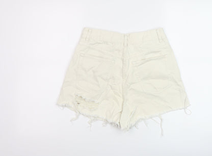 Glassons Womens Beige Cotton Mom Shorts Size 10 L3 in Regular Button