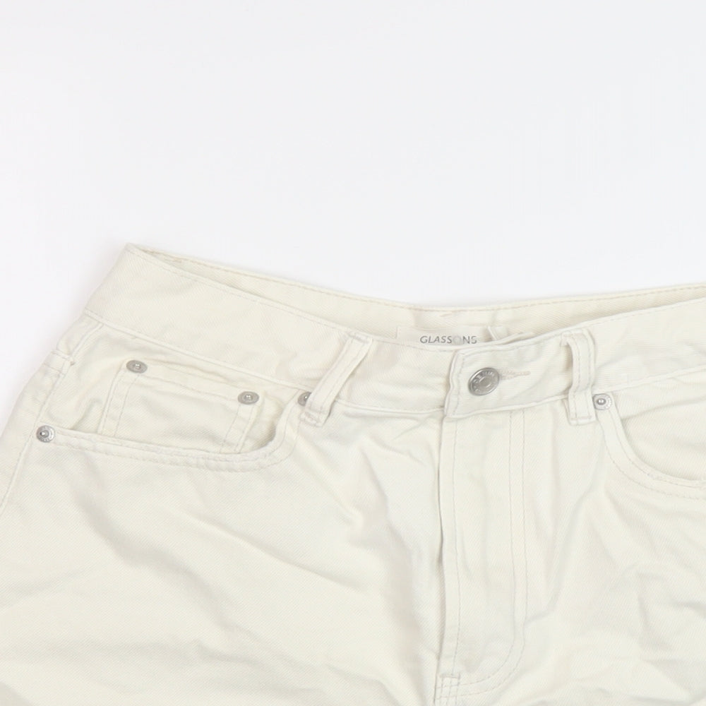 Glassons Womens Beige Cotton Mom Shorts Size 10 L3 in Regular Button